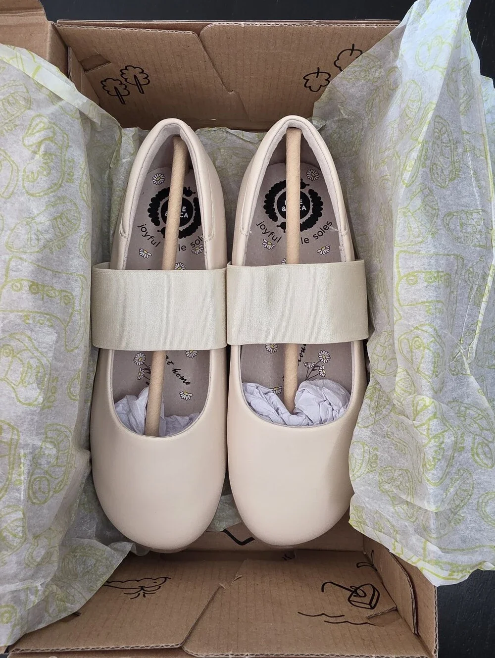 Livie & Luca Kids Light Beige Mary Jane Shoes with Elastic Strap Bella Flats